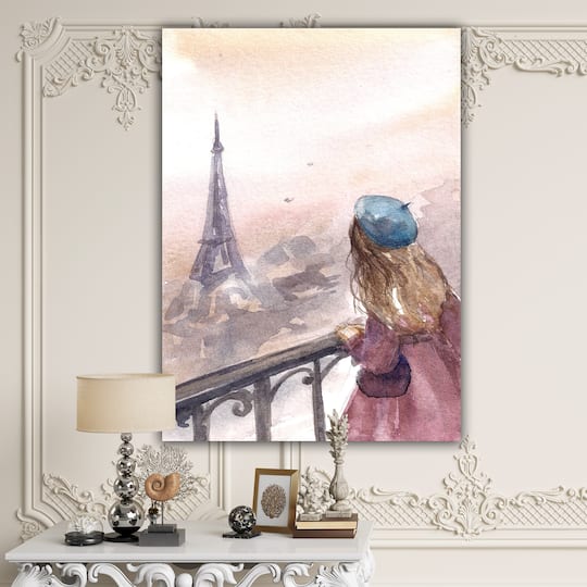 Designart - Young Paris Girl Watching Eiffel Tower